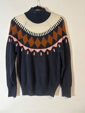 Daily Thread Women Medium Navy Geometric Turtleneck Sweater Heavy Cotton/Wool